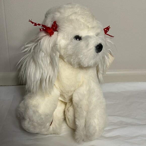 NEW Russ Caress Soft Pets Princess Plush White Stuffed Dog Puppy Fluffy Red - Picture 2 of 7